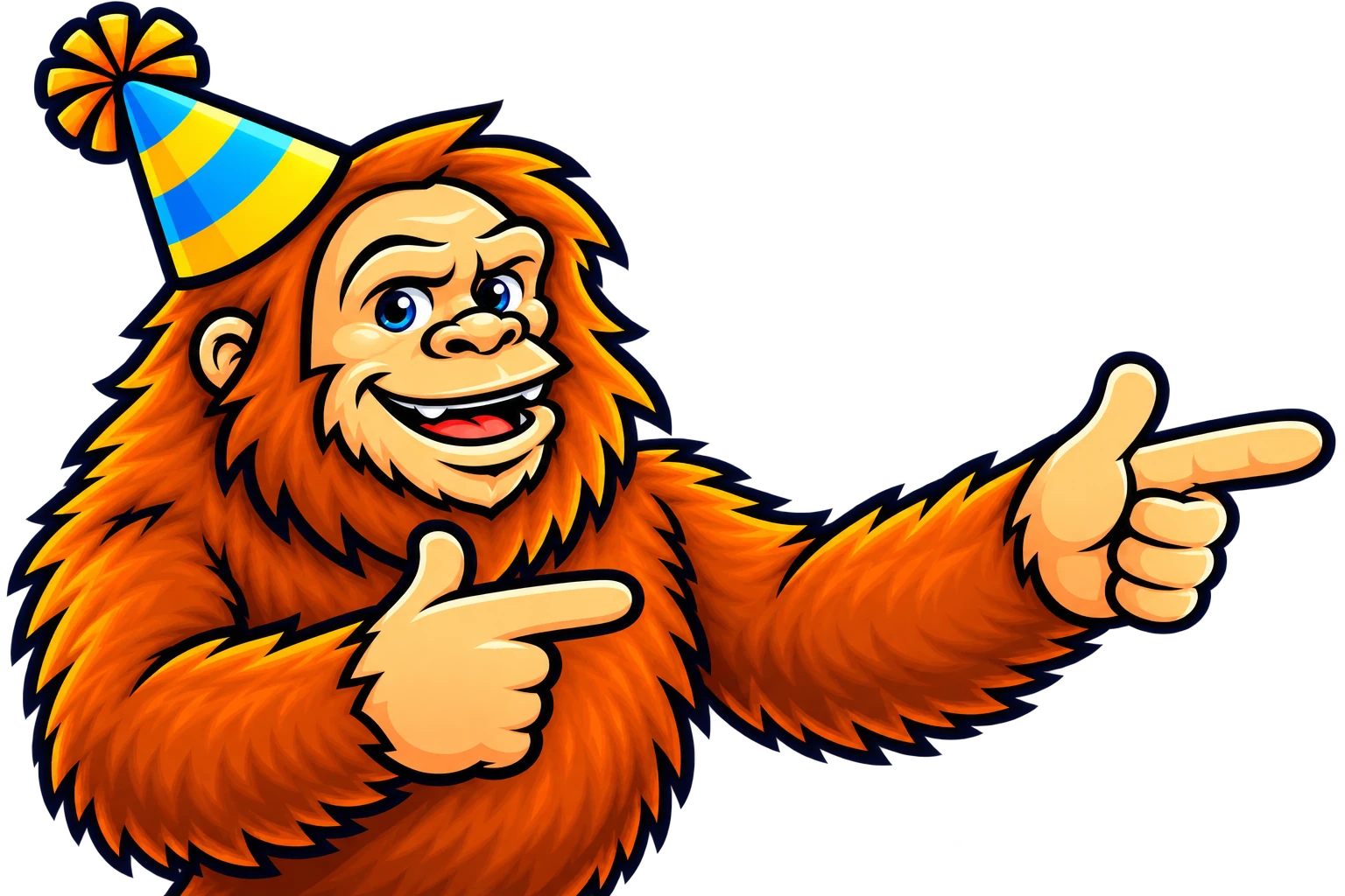 Bigfoot mascot pointing toward the call to action
