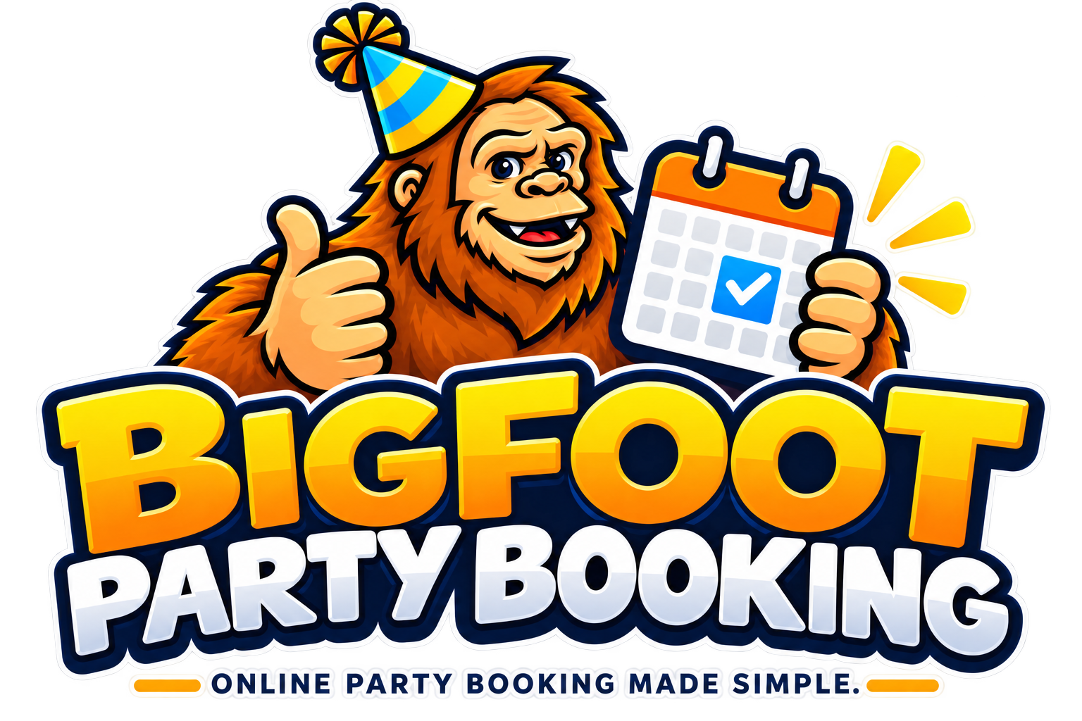 Bigfoot Party Booking mascot holding a booking calendar